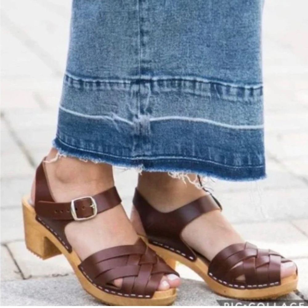 MIA Brown Leather Clogs with Wooden Heel